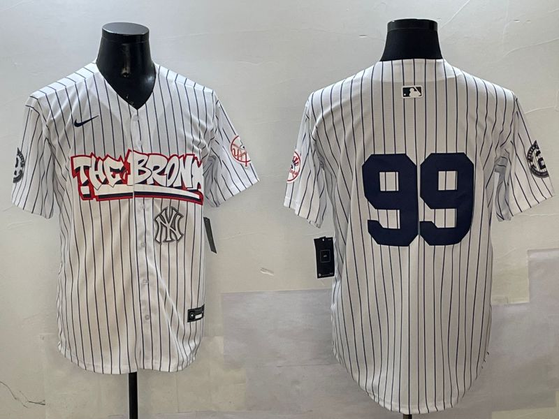 Men New York Yankees #99 Judge White Stripe four generations Joint Name 2025 Nike MLB Jersey style 7